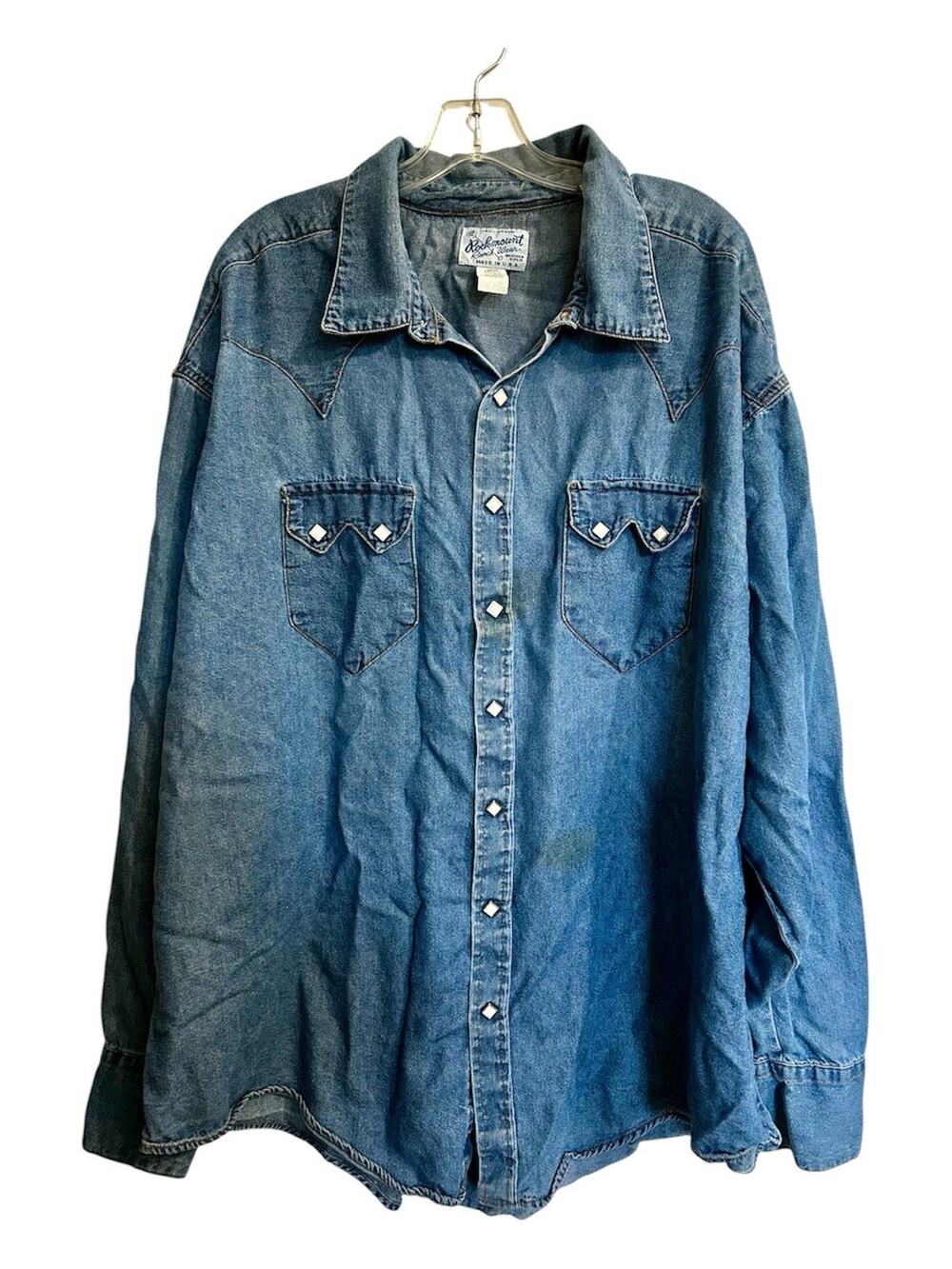 Rockmount Ranch Wear XXL Mens Blue Solid Pearl Snap Front Western Shirt Pockets